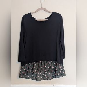 LOFT navy blue blouse with ruffle hem, M